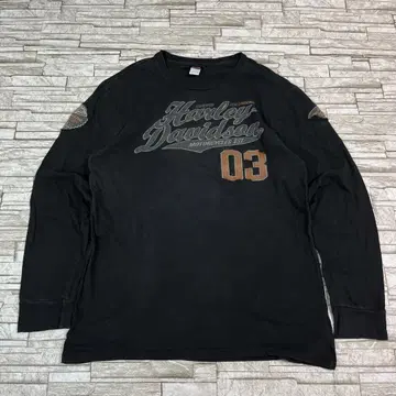 할리데이비슨 롱 T셔츠 블랙 자수 로고 굿 페이드