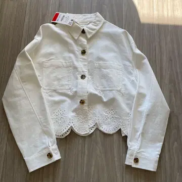 ZARA 데님 셔츠 화이트 꽃무늬 자수