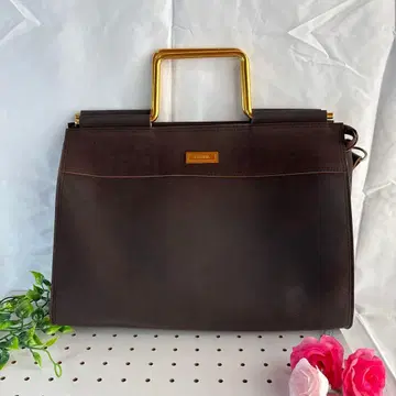 브라운 비즈니스 백 골드 컬러 핸들