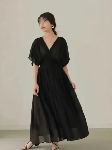 L'Or 로르 쉬폰 블랙 롱 드레스 카지마리