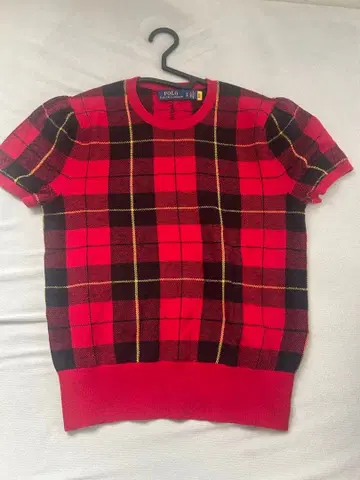 빨간색과 블랙 체크 무늬 반팔 니트 홀로 랄프 로렌