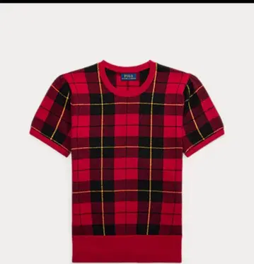 빨간색과 블랙 체크 무늬 반팔 니트 홀로 랄프 로렌