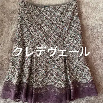 [ 크레데베일 ] 타이트 플레어 스커트 트위드 레이스 포함