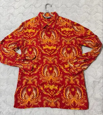 인도네시아 바틱 봉황의 깃털 같은 장식적인 패턴의 빨간색 긴팔 셔츠