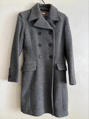 레트로 ROPE 울 혼방 더블 브레스트 피 코트 그레이