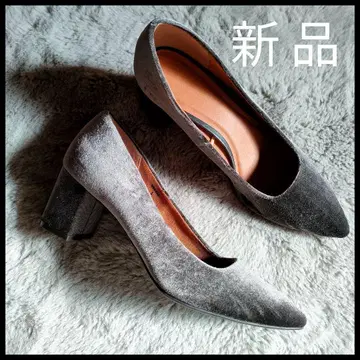 새상품 그레이 벨벳 스틸레토 청키힐 L