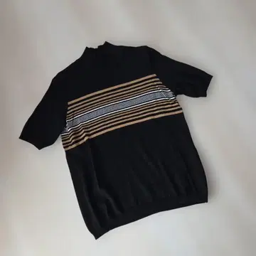 [ XYZ-HOUSE ] 하이넥 반팔 보더 니트