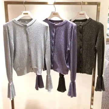 벨 슬리브 가디건 snidel 라메 니트 퍼플