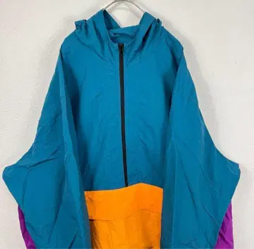 USA 구제 의류 멀티 컬러 하프 지퍼 아노락 후드티 나일론 자켓