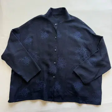 새상품급 토미 군겐도 이와미긴잔 마 혼방 블라우스 등꽃 남색