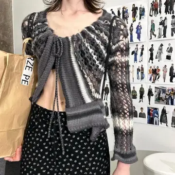 PERVERZE Face Hand Knit Cardigan Gray