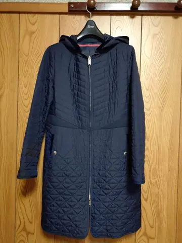 소니아 리키엘 38 후드 부착 네이비 퀼팅 코트