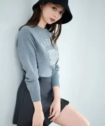 SNIDEL 엠블럼 자카드 니트 풀오버 그레이 스나이델