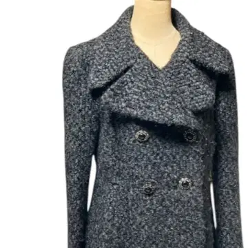 ZARA 트위드 코트 블랙 비쥬 버튼 울 혼방 블랙 롱 코트