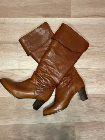브라운 접이식 디자인 롱 부츠