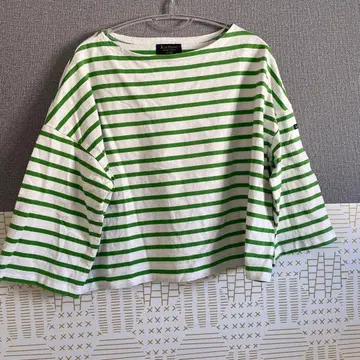 르 미노르 긴팔 T셔츠 화이트/그린 스트라이프