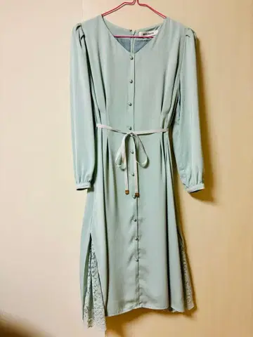 [컨디션 최상] MISCH MASCH*민트 그린 레이스&리본 긴팔 원피스