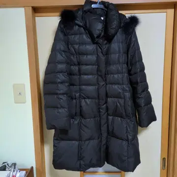 롱 다운 자켓 블랙 후드 부착