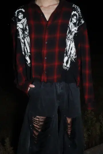 짧은 기장 리메이크 체크 셔츠