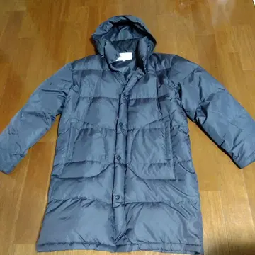 그레이 후드 부착 롱 다운 자켓