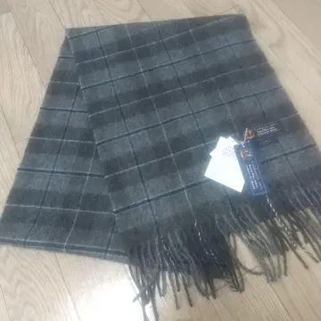 [ 미사용 ] 캐시미어 100% 체크 무늬 머플러 그레이 계열