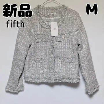 새상품 미사용 fifth 프린지 트위드 자켓 M 스카이블루