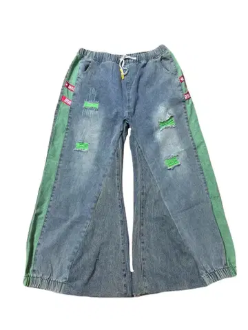 리메이크 와이드 데님 그린