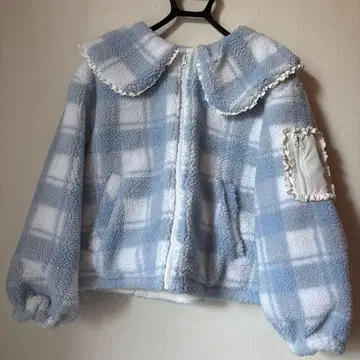 메리제니 체크 프릴 칼라 보아 자켓