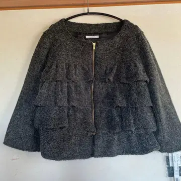 프릴 노카라 자켓 그레이