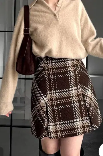 로빙 체크 미니 스커트 S 사이즈 브라운