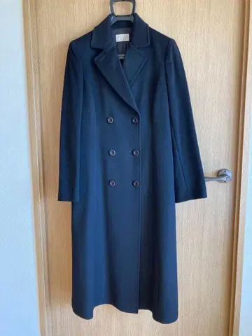 캐시미어 100% 더블 브레스트 A 라인 롱 코트 블랙