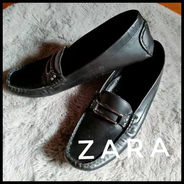 ZARA 블랙 로퍼 38 드라이빙 슈즈 천연 가죽 레더