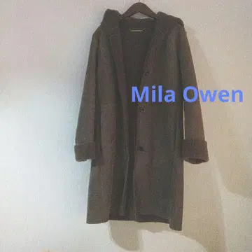 Mila Owen 브라운 스웨이드풍 후드 부착 롱 코트 새상품급