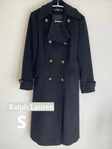 랄프 로렌 울 더블 브레스트 롱 코트 블랙 S