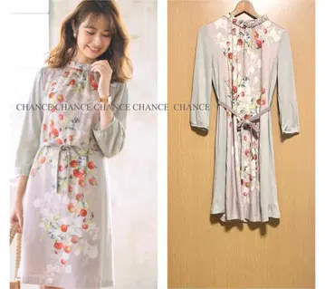 수나우나 워셔블 원피스 꽃무늬 울 혼방 이소재 절개 벨트 포함