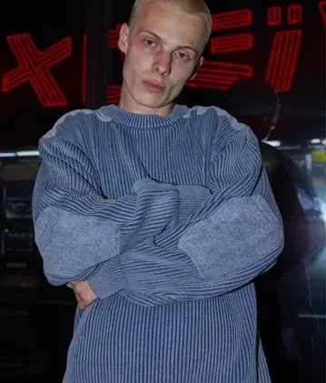 넘버나인(NUMBER (N)INE) 리브 스웨터 블루 M 사이즈