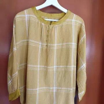 새상품 미사용 택 포함 체크 무늬 코튼 린넨 긴팔 셔츠 츠치에