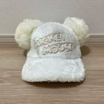 디즈니 팬캡 미키 귀 모자 화이트 복슬복슬