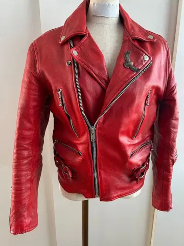 여성용 레드 더블 라이더 자켓