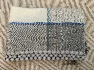 치카자와 레이스 울 혼방 체크 무늬 숄 비즈 포함