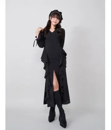 EATME 쉬폰 프릴 머메이드 롱 원피스