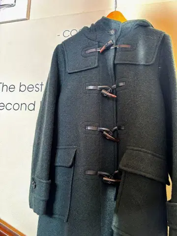 올드 GU 다크 그린 더플 코트 후드 부착