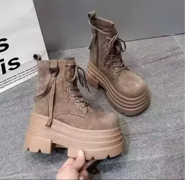 통굽 레이스업 부츠 카키 브라운 카멜 숏부츠