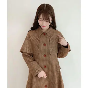 핀트 Fi.n.t 브라운 체크 케이프 롱 코트