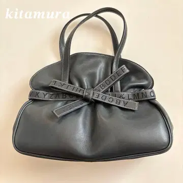 [키타무라 알파벳] 다크 네이비 가죽 숄더백 리본 포함