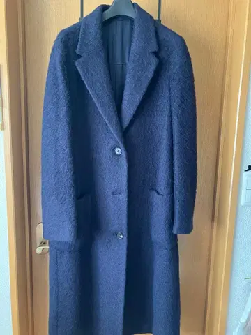 네이비 체스터 롱 코트 샤기