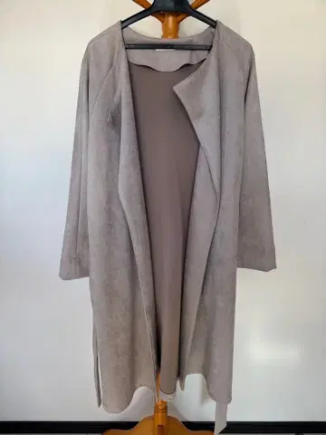 핑크 그레이 롱 코트 허리 리본 포함 INGNI 스웨이드