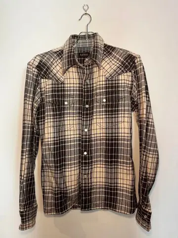 FLAT HEAD 긴팔 플란넬 셔츠 브라운 베이지 체크 웨스턴