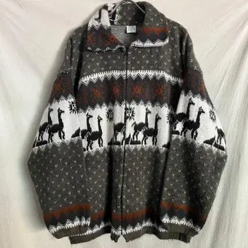 90s 에콰도르제 usa 구제 의류 라마 패턴 집업 니트 자켓 L