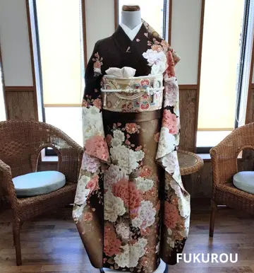 [ 특가 ] 도서 후리소데 라메 장미 브라운 계열 새상품급